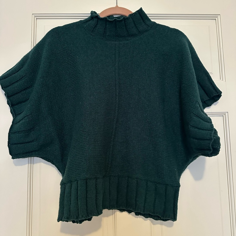 Dark Green Batwing Knit Sweater | Ribbed Hem | Size M